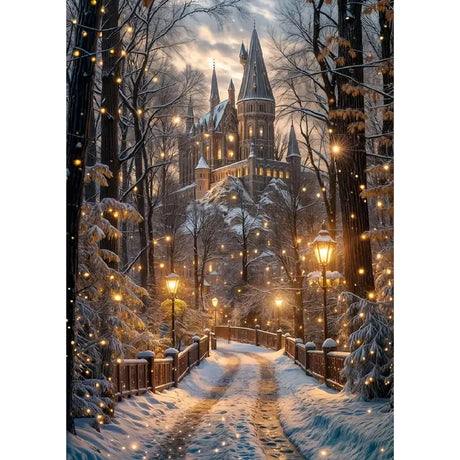 STGLCR Christmas Night Castle Diamond Art Painting Kits for Adults, Road Diamond Art Kits for Beginners, DIY Winter Gem Art Craft for Home Wall Decor, Great Gift 16x12inch Christmas STGLCR