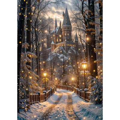 STGLCR Christmas Night Castle Diamond Art Painting Kits for Adults, Road Diamond Art Kits for Beginners, DIY Winter Gem Art Craft for Home Wall Decor, Great Gift 16x12inch Christmas