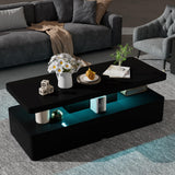 YISUFO 40" Modern Living Room Tables, LED Coffee Table with LED Lights, 2 Tier Rectangular Center Table with Large Storage, High Glossy Surface, Tea Table for Living Room, Black YISUFO