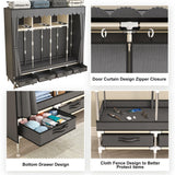 LEAIJIAFY Large Portable Armoire Wardrobe Closet with 4 Hanging Rods and Drawers,Gray Metal Storage Wardrobe Clothes Rack with Dust Cover for Hanging Clothes,67.7 in Width,Bedroom LEAIJIAFY