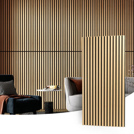 Art3d 2 Wood Slat Acoustic Panels for Wall and Ceiling - 3D Fluted Sound Absorbing Panel with Wood Finish - Oak Art3d