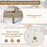 Merax Outdoor Daybed, 3 Seater Acacia Wood Daybed, Patio Day Bed with Four Pillows, Wooden Outdoor Bed with Curved Armrests for Poolside, Backyard, Garden, Gray Merax