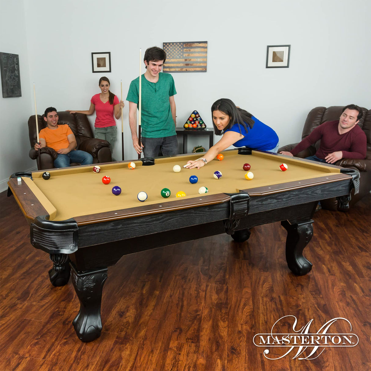 EastPoint Sports Masterton 87-Inch Pool Table - 8 Ball Pool Game Table for Billiards Indoor Games in Rec Room, Basement & Family Game Room - Available in Tan, Red, Green and Navy Felt Colors EastPoint Sports