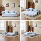 Trygoal Convertible Floor Sofa Bed, Foldable Mattress Cloud Couch with Pillow Back & Armrest, Chenille Sleeper Sofa Bed with Fixed-Shape Frame, Compressed Couch for Living Room Bedroom, Light Blue Trygoal