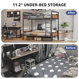 Bunk Bed Twin Over Twin, Heavy Duty Metal Bunkbeds with Ladder and Full-Length Guardrail, Convertible into 2 Individual Beds for Kids, Teens and Adults, Under-Bed Storage Space, Vintage Brown Jocoevol