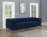 Coaster Home Furnishings - Chalet - Matte Velvet Fabric Upholstered Stationary Tufted Sofa with Tuxedo Arm and Pocket Coil Springs - Contemporary - Living Room - Blue - 509211 Coaster Fine Furniture