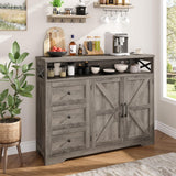 47''W Farmhouse Buffet Sideboard with Charging Station and 3 Drawers, Coffee Bar Cabinet Buffet Cabinet with Shelf, Rustic Accent Cabinet with Storage for Kitchen, Living Dining Room, Rustic Grey Vabches