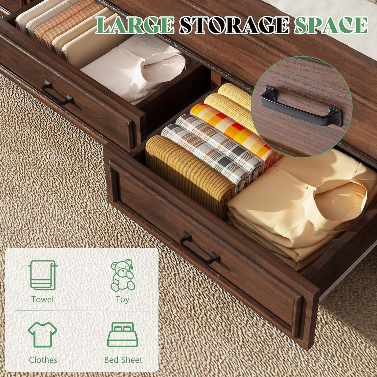 AMERLIFE Farmhouse Full Size Bed Frame with 52.2" Tall Headboard & Footboard, Wood Platform Bed Frame with 2 Large Storage Drawers, Noiseless, No Box Spring Needed, Rustic Brown AMERLIFE