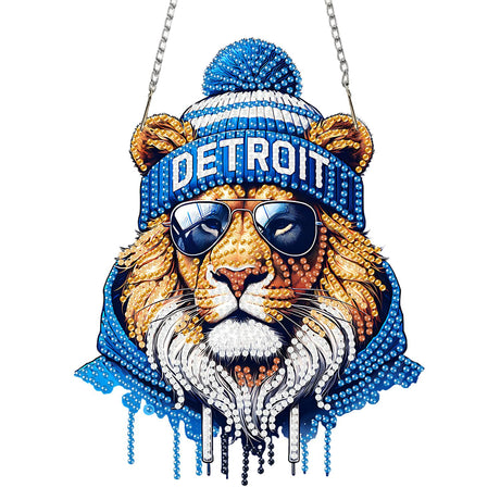 DIY Diamond Art Hanging Kit for Adult,Acrylic Diamond Art Painting Window Pendants Home Garden Wall Hanging Kits Hanging Ornament,Football Style (Detroit Blue) Weadatty