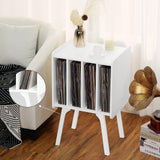 Lerliuo Record Player Stand with Storage Holds Up to 80 Albums, Turntable Stand with Beech Wood Legs, Mid-Century Record Player Table,White Vinyl Holder Display Shelf for Bedroom Living Room Lerliuo