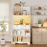 71" Kitchen Pantry Storage Cabinet with Lights and Charging Station, Tall Hutch Cabinet with Storage and Microwave Shelf for Dining Room spanspace