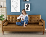 AMERLIFE Leather Sofa, Mid-Century Modern Genuine Leather Sofa, 3 Seater Comfy Couch for Living Room Home Office -Brown Leather Sofa Couch AMERLIFE