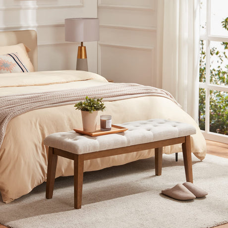 HUIMO Bedroom Bench for End of Bed, Upholstered Dining Seat for Kitchen, Button-Tufted Ottoman Bench for Entryway and Living Room, Beige HUIMO