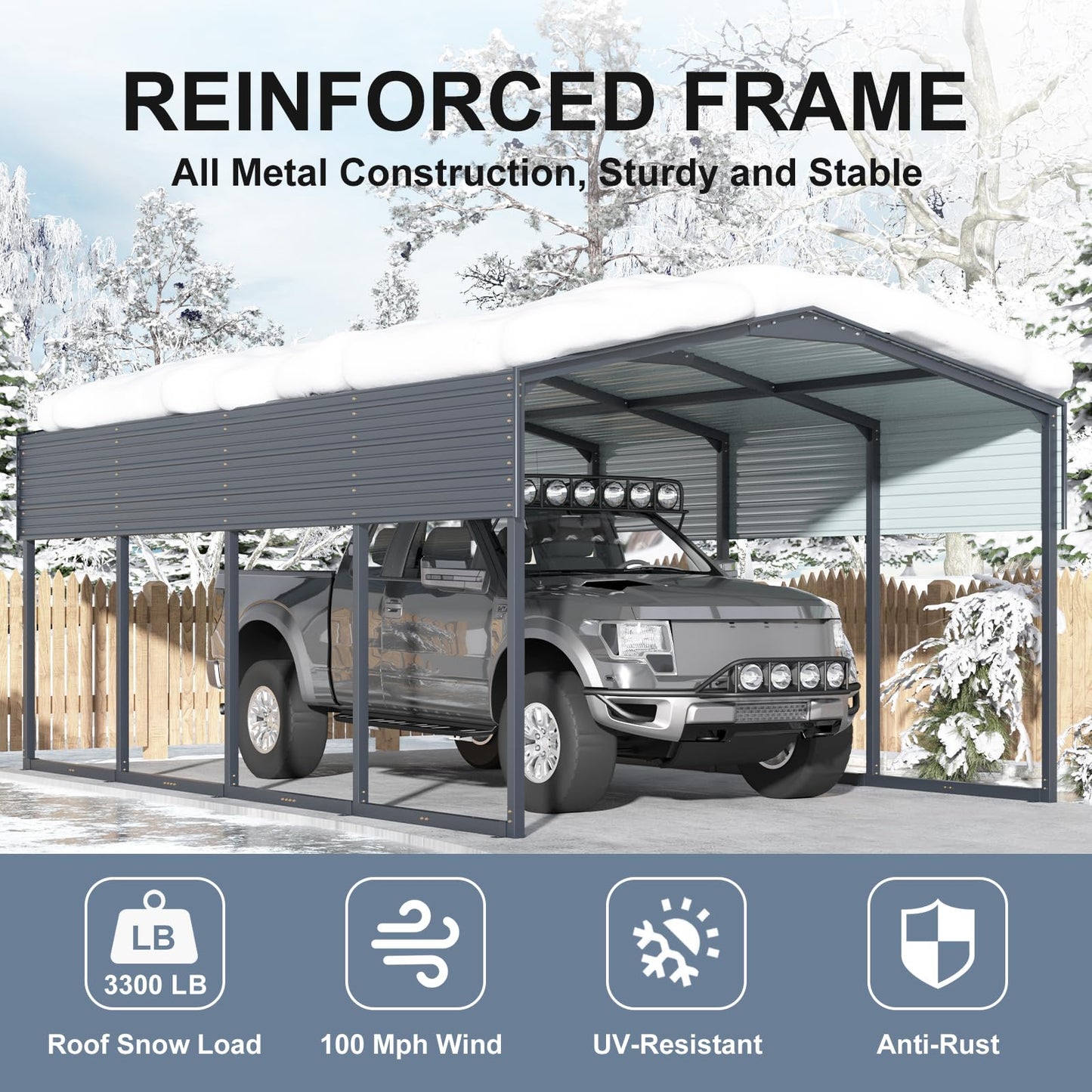 WELYAS 20×12 FT Heavy Duty Carport Canopy with Galvanized Steel Frame and Roof, All Metal Carport Garage, Car Shelter for Trucks, Boats, Tractors