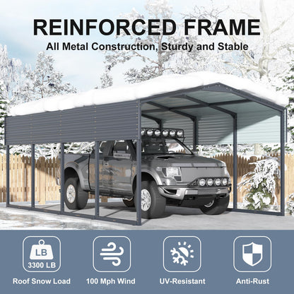 WELYAS 20×12 FT Heavy Duty Carport Canopy with Galvanized Steel Frame and Roof, All Metal Carport Garage, Car Shelter for Trucks, Boats, Tractors