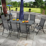 9-Piece Outdoor Dining Set - 8 Padded Aluminium Folding Chairs & Adjustable Rustproof Steel Table, Low-Maintenance Garden Furniture for Backyard, Balcony, Poolside, Includes 1.57"-1.97" Umbrella Hole BUPPLEE