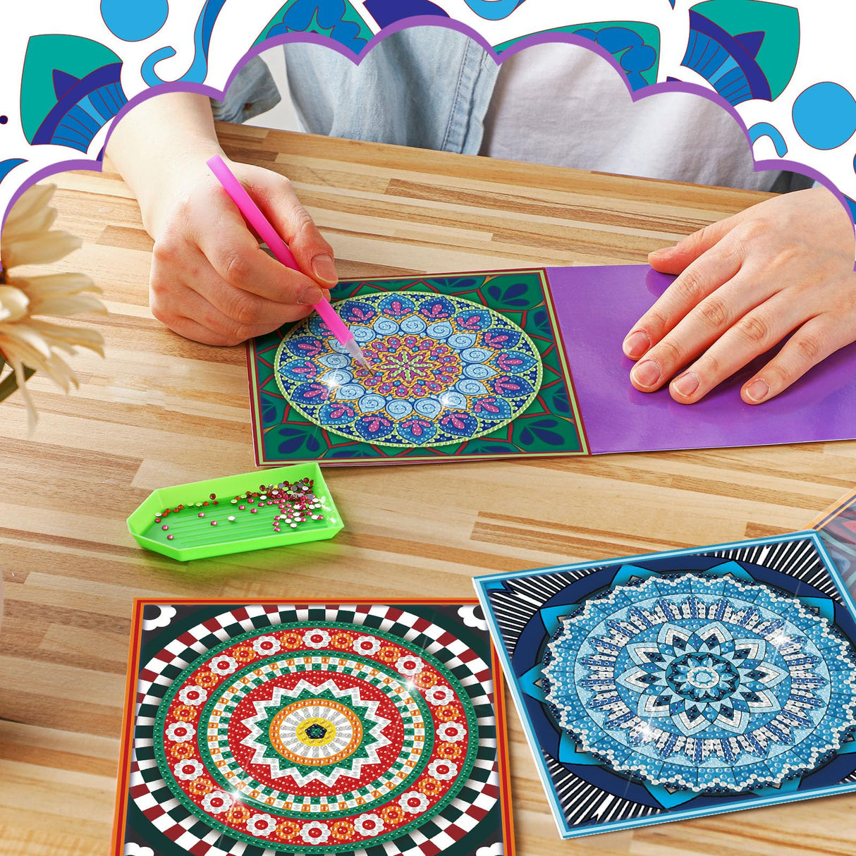 Saillong 12 Pack Mandala Diamond Painting Greeting Card Kits DIY Diamond Art Cards with Envelopes Flower 5D Rhinestones Painting Kits for Adults DIY Crafts Family Friend Birthday Gifts Saillong