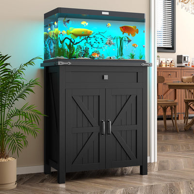 kepptory 20 Gallon Fish Tank Stand with Power Outlets, Farmhouse Decorative Aquarium Stand Furniture with Adjustable Shelves, 10-20 Gallon Reptile Turtle Tank Stand with Cabinet Storage (Black, 20GL)
