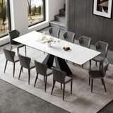 Extendable Dining Table for 8-12 Seat,Tabletop Made of Sintered Stone and Tempered Glass, Modern Style, 35.4" D x 94.5" W x 30" H, White Top TimesGate