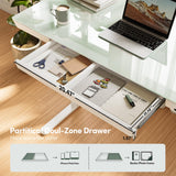 FEZIBO 48 × 24 Electric Standing Desk with Drawers, Whole-Piece Glass Adjustable Height Desk, One-Piece Quick Install Adjustable Sit Stand Desk, White FEZIBO