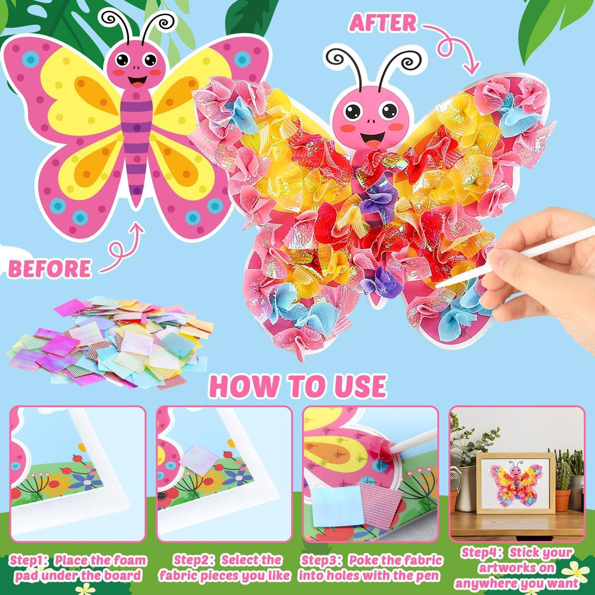 Lonfliness 8PCS Poke-in Craft and Art Kit for Kids Animal Theme No-Mess Fabric Sewing Art Girls Boys 4-12 Puzzle Puncture Painting DIY Jungle Animal Toy Gifts for Creative Activity Game Birthday Party Lonfliness