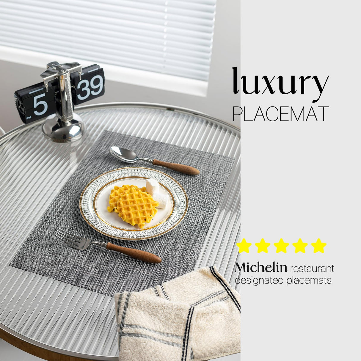 LEXMORE Placemats Set of 8 Vinyl/Plastic Woven Place Mats for Kitchen Table Indoor/Outdoor Washable Placemat Wipeable Dining Table Mats(Dark Gray) LEXMORE