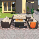 Rattaner 5-Piece Outdoor Patio Furniture 45 in Outdoor Fire Pits Patio Furniture Set 60000 BTU Outdoor Propane Fire Pit No-Slip Cushions Waterproof Covers, Khaki Rattaner