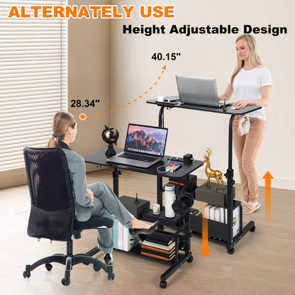 Standing Desk Small Computer Desk,Small Desk for Bedroom,Corner Desk for Small Space,Small Office Desk Adjustable Desk,Mini Desk Stand Up Desk Laptop Desk,Portable Rolling Desk 31.5 Inch Black C