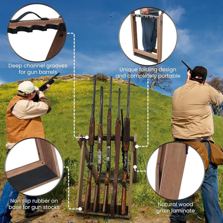 Rush Creek Creations Deer Camp Portable Folding 10 Gun Storage Rack - Handcrafted Weather Proof Material - Easy to Assembly , 21"L x 27"W x 28.5"H Rush Creek Creations