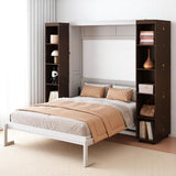 Foldable Hidden Queen Murphy Bed Cabinet with Storage Bookshelf Bookcase, Wood White Murphy Wall Bed with Storage Shelves for Adults (Espresso) MERITLINE