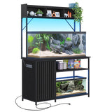 BELLEZE Aquarium Stand with LED Lights 55-90 Gallon, Fish Tank Stand with Heavy Duty Metal Fluted Storage Cabinet and Power Outlets, 1200 LBS Capacity,Fish Turtle Tank Compatible, Black Ebony BELLEZE