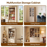 Vyre 71" Tall Farmhouse Bookshelves with Drawers, Set of 3 – Large Modular Bookcase with Adjustable Shelves, Storage Cabinet for Living Room, Kitchen, Home Office, Brown Vyre