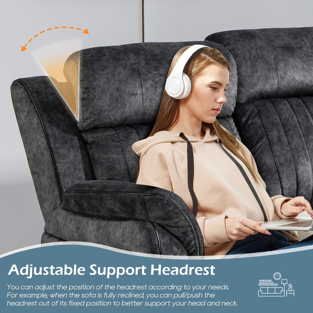 Consofa Zero Gravity Power Reclining Sofa with Adjustable Headrest, Electric Reclining Couch with Wireless Charge, USB Ports, Power Recliner Sofa 3-Seater with Drop Down Table,Cup Holder,Outlet (Grey) Consofa