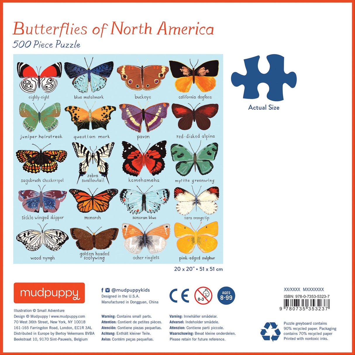 Mudpuppy Butterflies of North America 500 Piece Family Jigsaw Puzzle, Butterfly Puzzle with Recognizable Butterflies from Around North America Mudpuppy