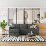 ZeeFu Convertible Sectional Sofa Couch: Dark Gray 3Seat L-Shaped Sectional Sofa Couches with Storage Ottoman - Modern Linen Fabric Small Sofa Furniture Set for Living Room Office Small Space Apartment ZeeFu