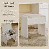 WXBOOM Vanity Desk with Mirror and Lights, 37" Makeup Vanity with Bulbs & Power Outlet, 3 Colors Lighting Adjustable Brightness, Dressing Table with Cushioned Chair and Cabinet, 3 Drawers, White WXBOOM