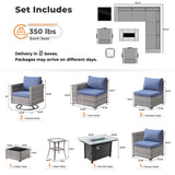 ovios 10 Pieces Patio Furniture Set, Outdoor Wicker Sectional Sofa with 42" Fire Pit Table Swivel Chairs, Modern Modular Deep Seat Rattan Couch Conversation Sets, Denim Blue ovios