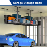 GIOTORENT 3x8FT Overhead Garage Storage Rack, Heavy Duty Metal Garage Ceiling Storage Racks, Adjustable Garage Shelving/Garage Organization/Garage Storage Shelves, 600lbs Weight Capacity, Black GIOTORENT