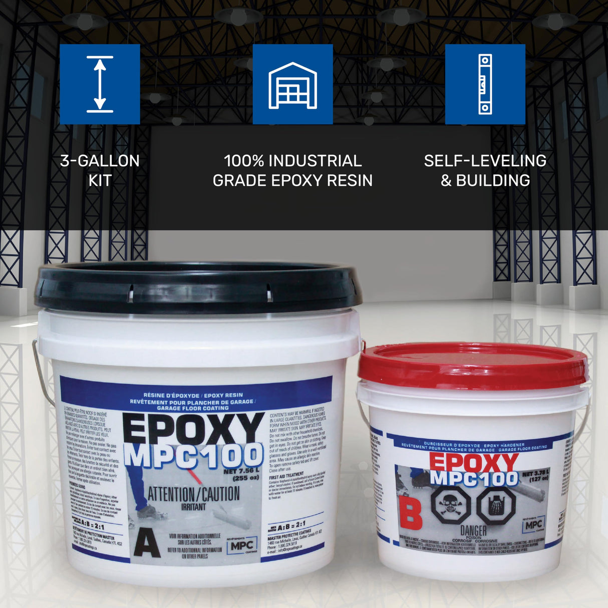 MPC-100 3-Gallon Floor-and-Countertop Epoxy-Resin Kit, Includes 20-Inch Squeegee Trowel, 18-Inch Roller, 18-Inch Roller Frame, and Spiked Shoes Master Protective Coatings