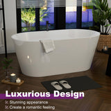 HIGREENA 55" Acrylic Freestanding Bathtub, Glossy White Soaking Tub, Stand Alone Tub, Oval Bathtub with Chrome Overflow and Drain, Free Standing Tub for Bathroom HIGREENA