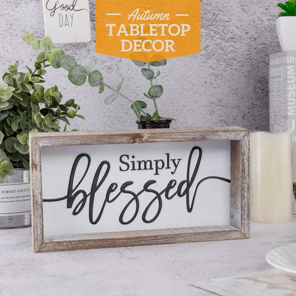 FESTWIND Tiered Tray Decor, Simply Blessed Sign Embossed Metal With Wood Frame - Shelf, Mantel, Blessed Signs for Home Decor - Rustic Thanksgiving, Primitive Decoration