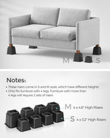 SONGMICS Bed Risers, 4-Pack Furniture Risers, Heavy Duty Bed Lifts in Heights of 3, 5 or 8 Inches, Lifts up to 1300 lb, Stackable Risers for Sofa, Table Legs Extenders, Black UCDG001B01 SONGMICS