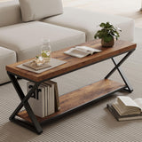 IBF Farmhouse Wood Bench, Industrial Storage Entryway Indoor Bench for Bedroom Hallway Living Room, Rustic Wooden Metal Shoe Rack Accent Foyer Bench Seat for Entrance Sitting, Rustic Brown, 47 in Long IBF