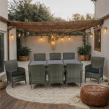 KEIKI 9 Piece Patio Dining Table Outdoor Furniture Set, 8 Wicker Chairs with Cushions & 74.8" Glass Top Dining Table, All Weather Dining Set for Lawn, Garden, Backyard, Poolside, Black & Grey KEIKI