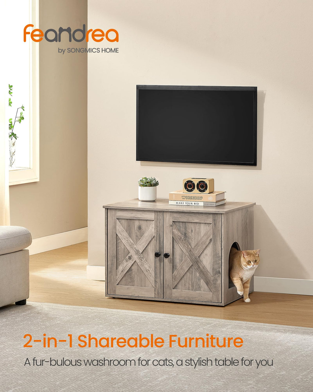 Feandrea Cat Litter Box Enclosure, Litter Box Furniture Hidden, Indoor Cat House, End Table, 27.6 x 19.7 x 19.7 Inches, Heather Greige UPCL022K01 Feandrea