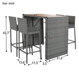 VilroCaz 5-Pieces Outdoor Patio Rattan Counter Height Dining Set, All-Weather Wicker Bar Table Set Conversation Set, Acacia Wood Table Top, Bar Height Chairs with Removable Cushion VilroCaz