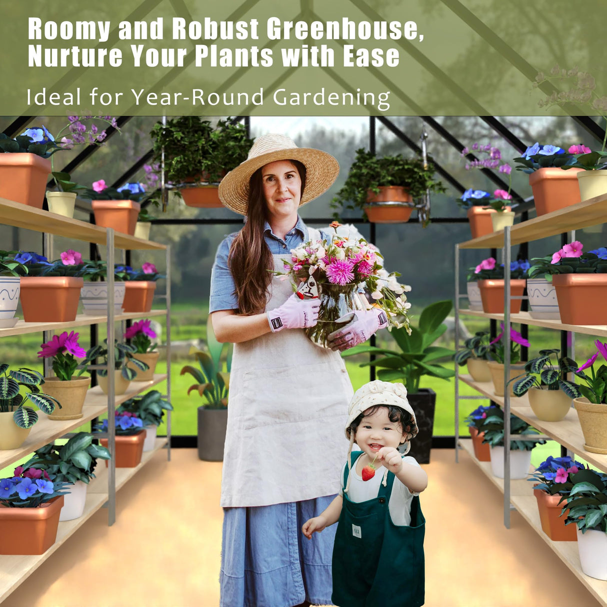 HOOYEAH Green Houses for Outside, 6 x 12 FT Polycarbonate Greenhouse with Lockable Door, Heavy Duty Winter Greenhouses for Outdoors, Aluminum Sunroom Plant Care House HOOYEAH