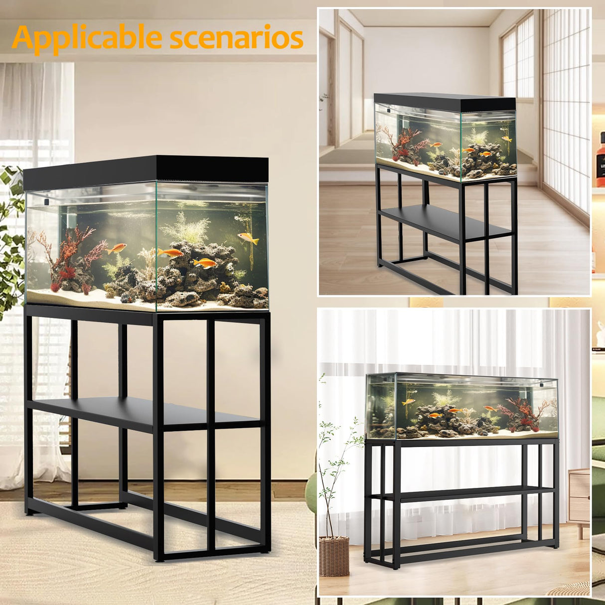 Akenow 55-75 Gallon Fish Tank Stand with Storage Shelf, 48.5 x14.9 x 29.2 Inch Aquarium Stand, Turtle Tank, Reptile Terrariums and Breeder Tank Stand,980LBS Capacity, Black Akenow