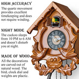 TIMEGEAR Cuckoo Clock with Night Mode, Singing Bird and Carved Wood Decorations (Cherry) TIMEGEAR