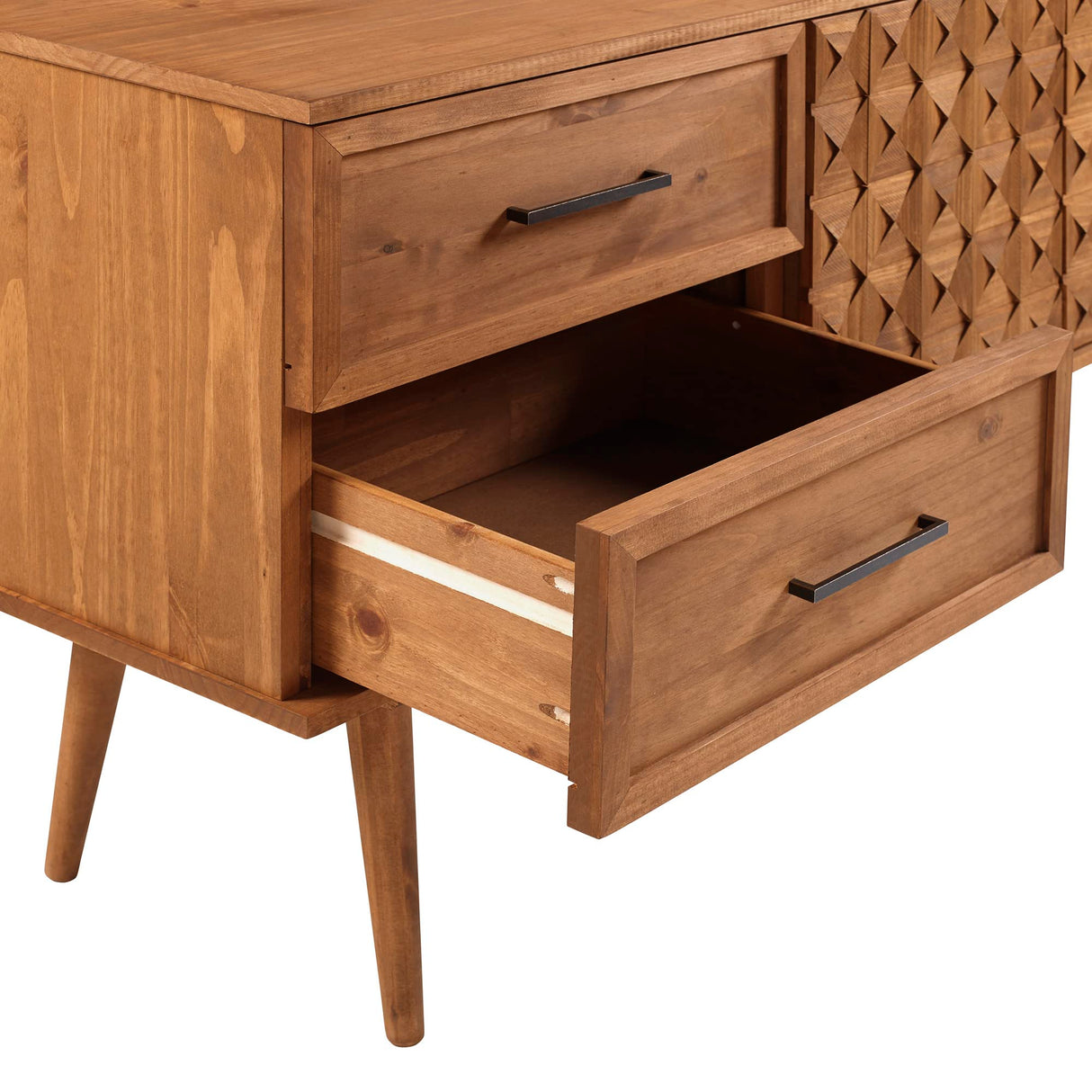 Walker Edison Deluca Boho Solid Wood 2 Door Sideboard with Prism Detail, 58 Inch, Caramel Walker Edison